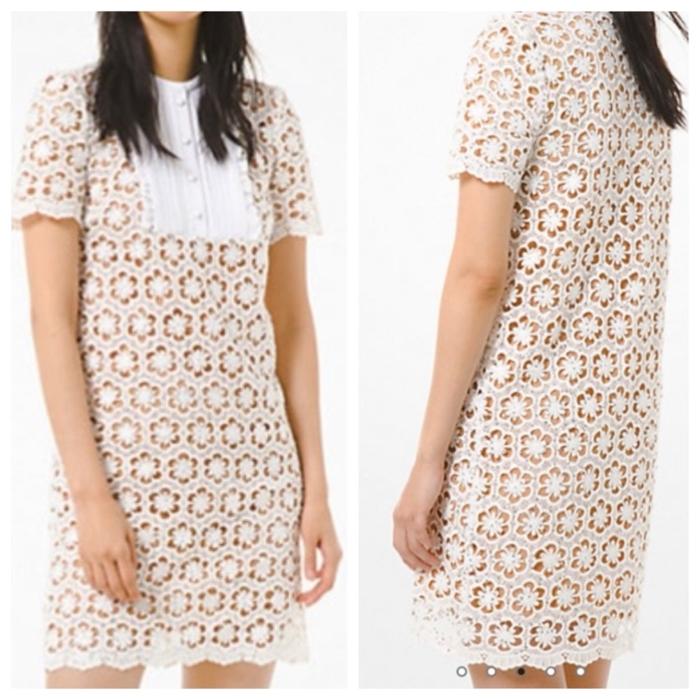 MICHAEL Michael Kors White and tan eyelet shift dress Sz L